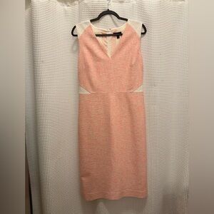 J. Crew Coral Tweed V-Neck Midi Dress with Cream Accents - 14T